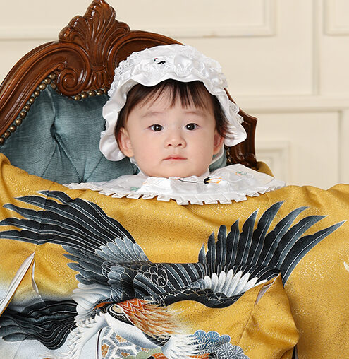 アキオスタジオ　お宮参り　男の子　黄色の着物　練馬区